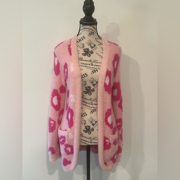 Crown & Ivy Kids Pink Leopard Cardigan, XL - Picture 1 of 4